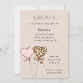 Invitation Cream Pink Leopard Hearts Birthday (Devant)