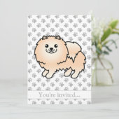 Invitation Cream Pomeranian mignon dessin de chien fête d'ann (Debout devant)