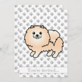 Invitation Cream Pomeranian mignon dessin de chien fête d'ann (Devant / Derrière)