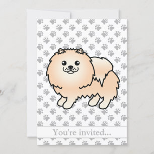 Invitation Cream Pomeranian mignon dessin de chien fête d'ann