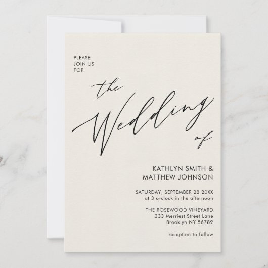 Invitation Cream QR Code Tout en un Mariage moderne chic (Devant)