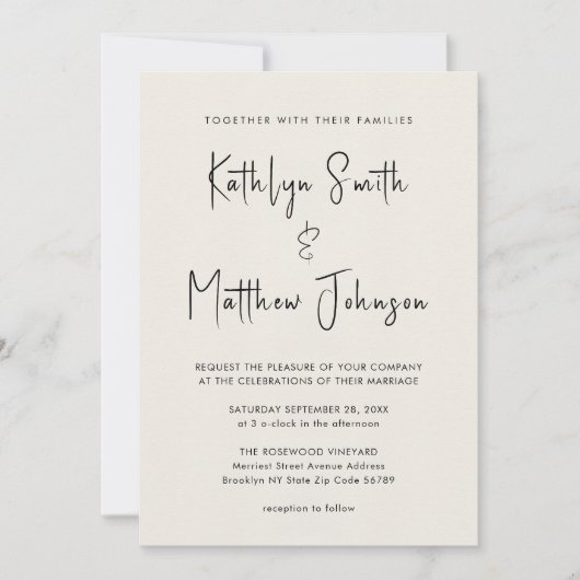 Invitation Cream QR Code Tout en un Mariage moderne chic (Devant)