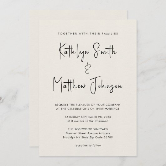 Invitation Cream QR Code Tout en un Mariage moderne chic (Devant / Derrière)