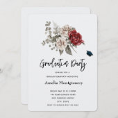 Invitation Cream & Red Rose Boho Floral Bouquet Graduation (Devant / Derrière)