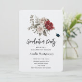Invitation Cream & Red Rose Boho Floral Bouquet Graduation (Debout devant)
