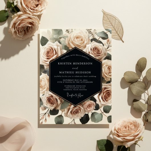 Invitation Cream Rose Botanical Romance Wedding