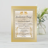 Invitation Cream Silk & Pearls Graduate Gold Metallic (Debout devant)