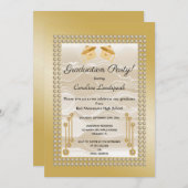 Invitation Cream Silk & Pearls Graduate Gold Metallic (Devant / Derrière)