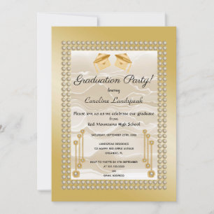 Invitation Cream Silk & Pearls Graduate Gold Metallic