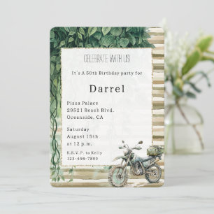 Invitation Cream Stripes Motorcycle Ivy Jungle Anniversaire