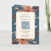 Invitation Cream Terracotta Floral QR Code Dusty Blue Wedding (Dos)