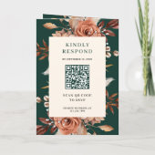 Invitation Cream Terracotta Floral QR Code Emerald Wedding (Dos)