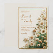 Invitation Cream Textured Gold Astrantia Wedding (Devant / Derrière)