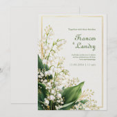 Invitation Cream Textured Lily Valley Gold Frame Wedding (Devant / Derrière)