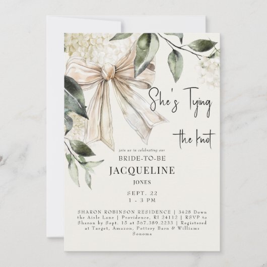 Invitation Cream Tying Knot Bow Hydrangea Wedding shower (Devant)