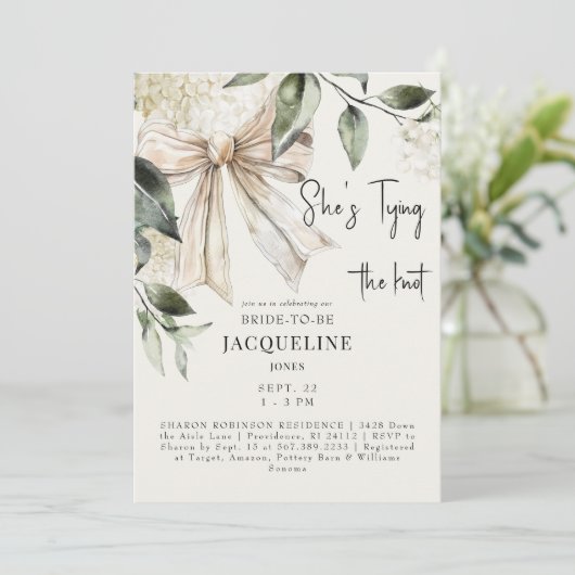 Invitation Cream Tying Knot Bow Hydrangea Wedding shower (Debout devant)