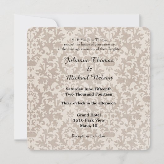 Invitation Cream Vintage Mariage damassé (Devant)