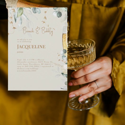 Invitation Cream White Floral Brunch & Bubbly