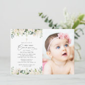 Invitation Cream White Flowers, Boho, First Holy Communion (Debout devant)