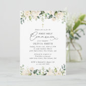 Invitation Cream White Flowers, Boho, First Holy Communion (Debout devant)