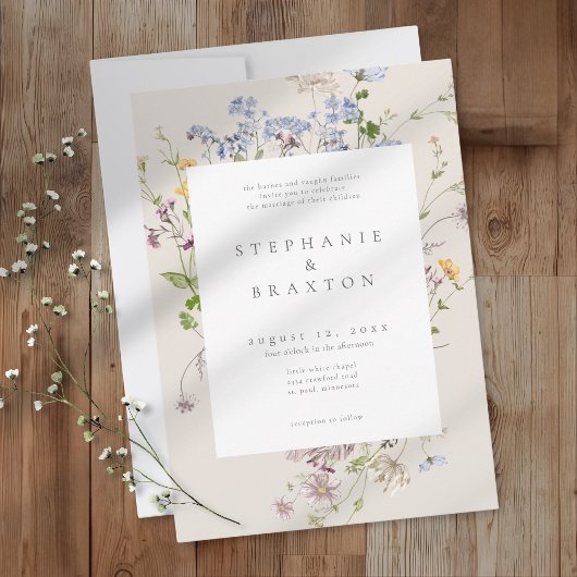 Invitation Cream Wildflower Garden Elegant Wedding