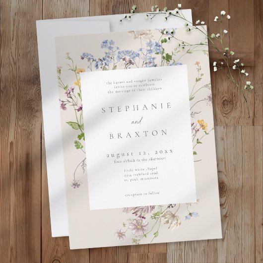 Invitation Cream Wildflower Garden Elegant Wedding