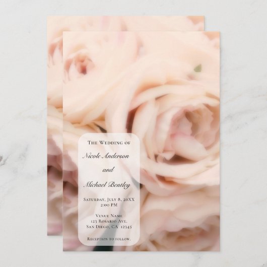 Invitation Creamy Soft Rose Peach Roses Elégant mariage (Devant / Derrière)