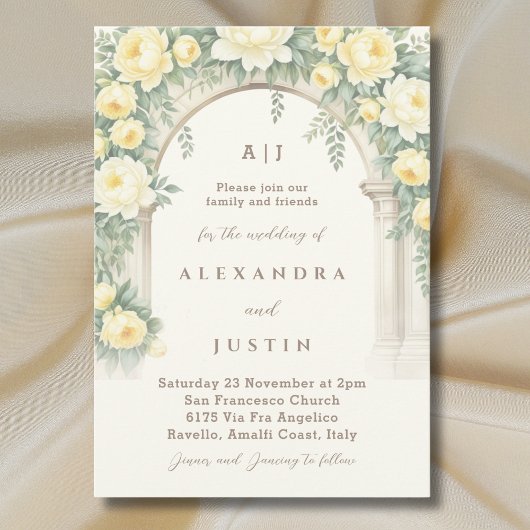 Invitation Crean Yellow Peony Rose Floral Arch Mariage