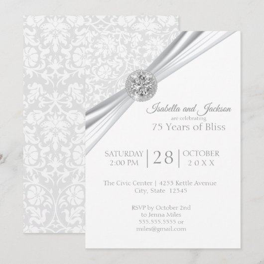 Invitation Création élégante pour les 75 / 60 ans de diamant  (Devant / Derrière)