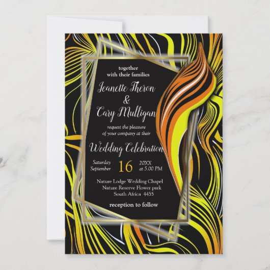 Invitation Creative Black, jaune et orange sans fil abstraits (Devant)