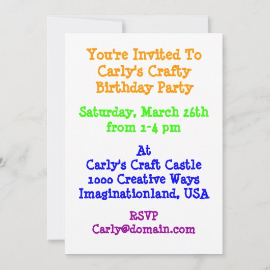 Invitation créative de fête d'anniversaire de (Dos)