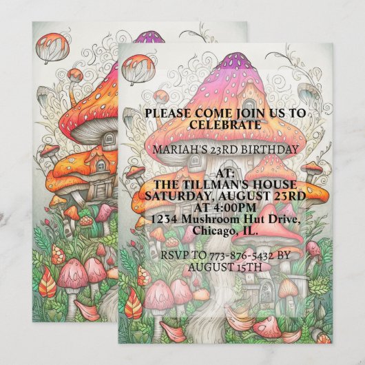 Invitation Creative Mushroom Dwelling Art Anniversaire (Devant / Derrière)