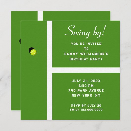 Invitation Creative Tennis Party (Devant / Derrière)