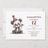 Invitation Creative Whimsical animals Red Black kids birthday (Devant)