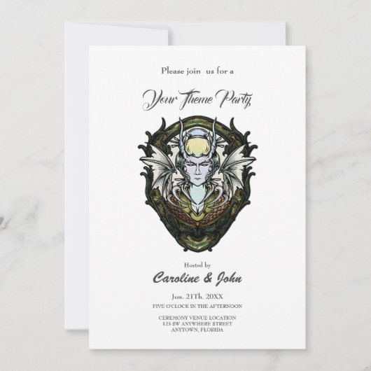 Invitation Créature imaginaire foncé avec ailes. (Devant)