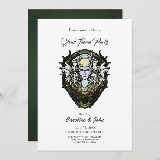 Invitation Créature imaginaire foncé avec ailes. (Devant / Derrière)