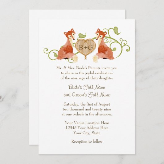 Invitation Créatures animales boisées, renard n vignes Mariag (Devant / Derrière)