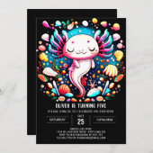 Invitation Créatures de la mer Axolotl colorée Anniversaire (Devant / Derrière)