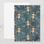 Invitation Créatures de mer sirènes couleur bleue de l'océan  (Devant / Derrière)