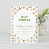 Invitation Créatures forestières Baby shower rustique (Debout devant)