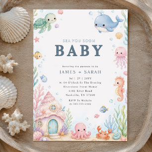 Invitation Créatures Marines Mignonnes À Bientôt Baby Shower