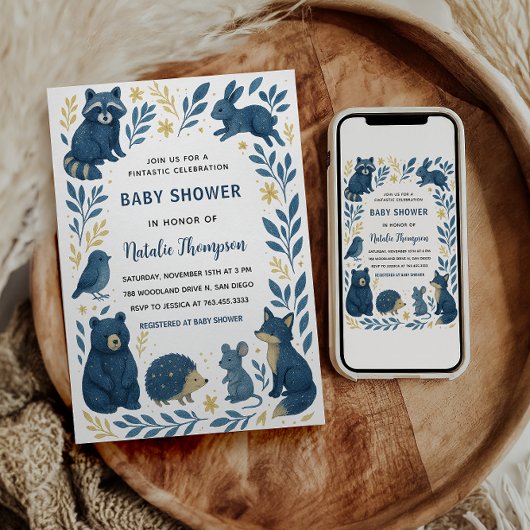 Invitation Créatures Mignonnes de la Forêt | Baby Shower Rust
