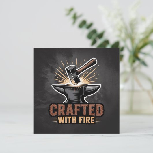 Invitation Créé avec le feu – Autocollant d'artisan rustique (Debout devant)