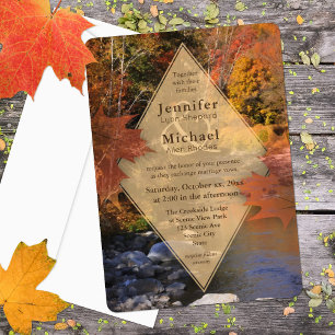 Invitation Creekside woods maple leaves autumn wedding