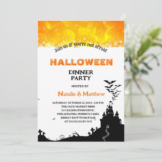 Invitation Creepy Haunted Spooky House Halloween Dinner Party (Debout devant)
