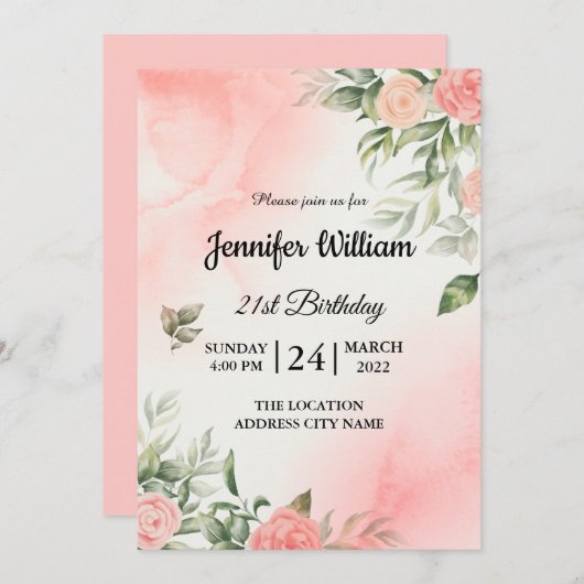 Invitation Créez votre propre Filles Fête d'anniversaire pers (Devant / Derrière)