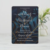Invitation Créez votre propre Mariage Feuille Dark Blue & Gol (Debout devant)