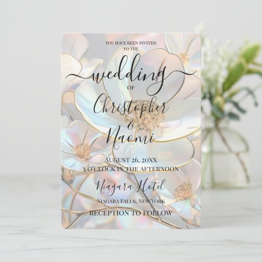 Invitation Créez votre propre Mariage Fleurs Iridescentes (Debout devant)