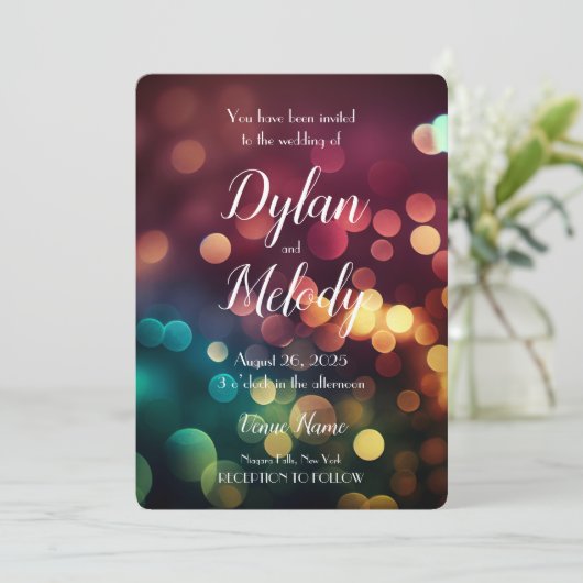 Invitation Créez votre propre Mariage Rainbow Bokeh Automne P (Debout devant)