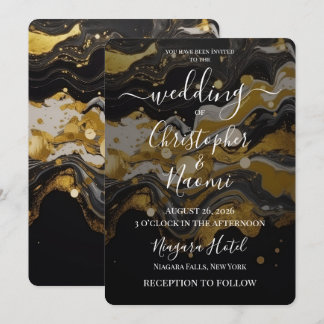 Invitation Créez Votre Propre Peinture De Marbre Noir Doré Po